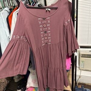 Mudd Dusty Rose Boho Blouse with Embroidery